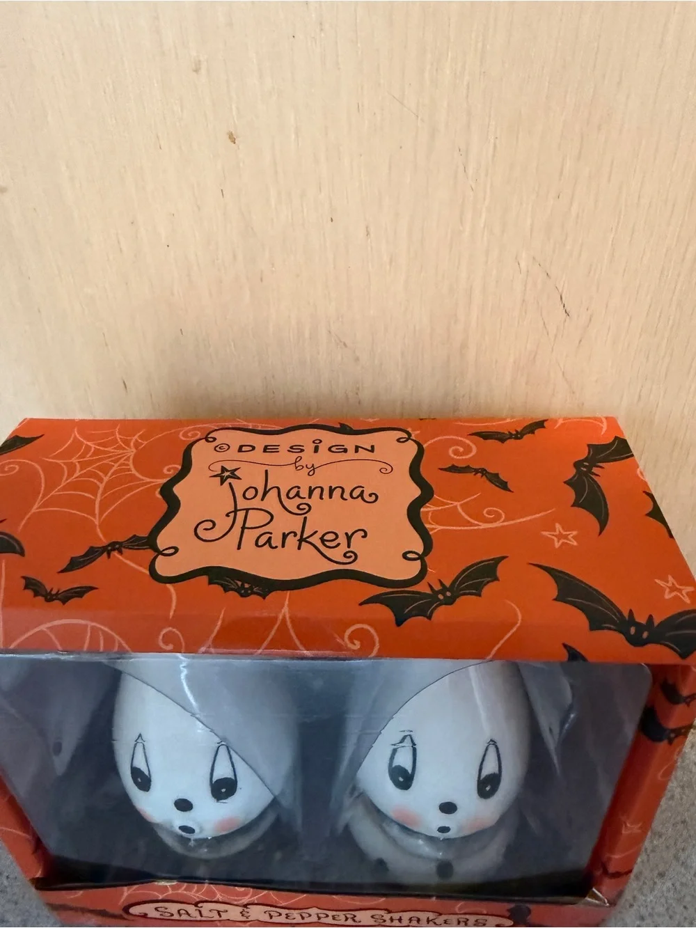 New Johanna Parker Halloween Salt & Pepper Shakers Set Gus Ghost Whimsical 4